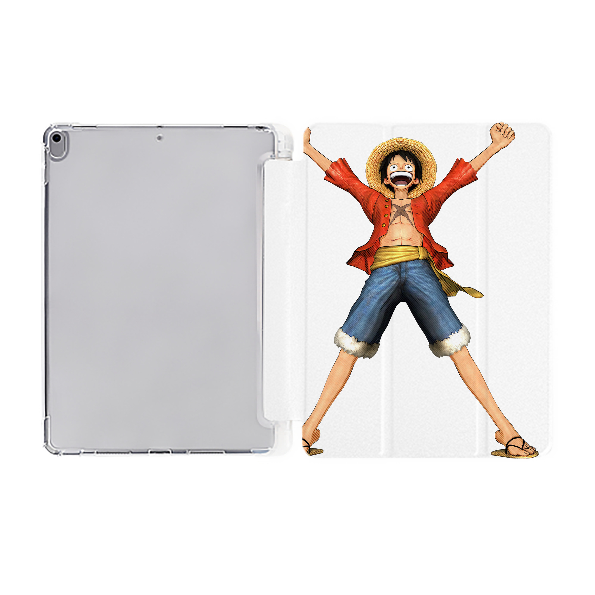 （画像用） ワンピース モンキー・D・ルフィ ONE PIECE Monkey D. Luffy IPad ケース ペン収納付き 三つ折りスタンド PUレザー×シリコン 対応機種9.5/10.5/10.9インチ